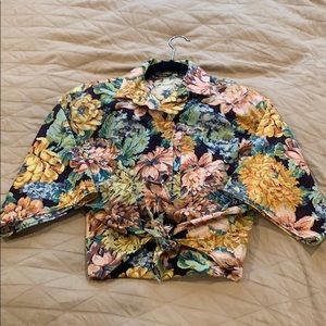Floral button up shirt with front pocket